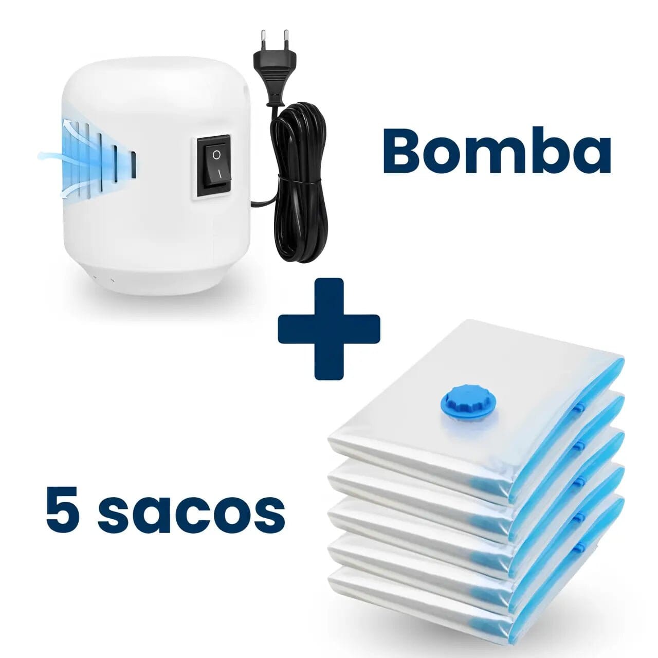 Compressor a Vacuo - VacumBag (Bivolt) Kit Compactador com Bomba Elétrica - Turbo Pack Minha loja