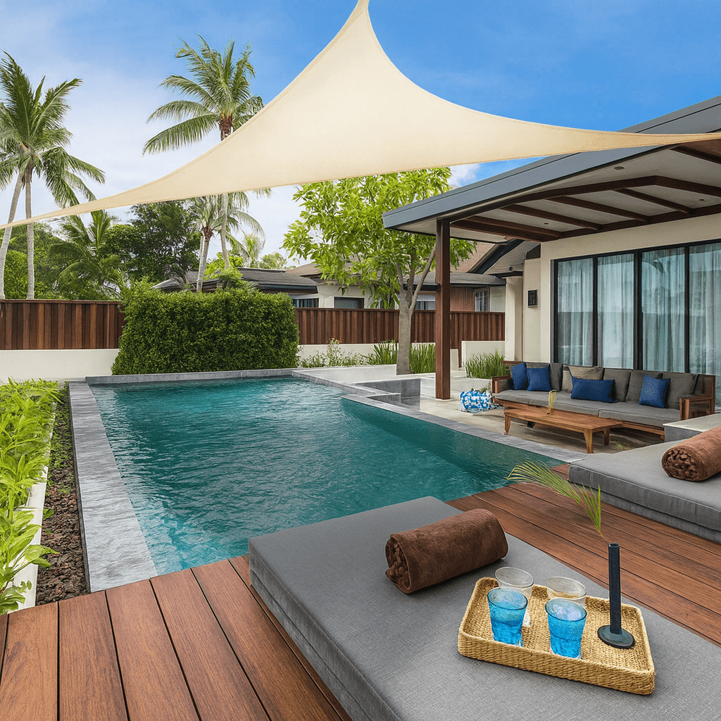 Toldo de Sombreamento Portátil para Área Externa Toldo de Sombreamento Portátil para Área Externa Minha loja 3x5m + Corda Bege 